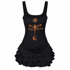 Black Gothic Dragonfly Graphic Ruffle Mini Dress