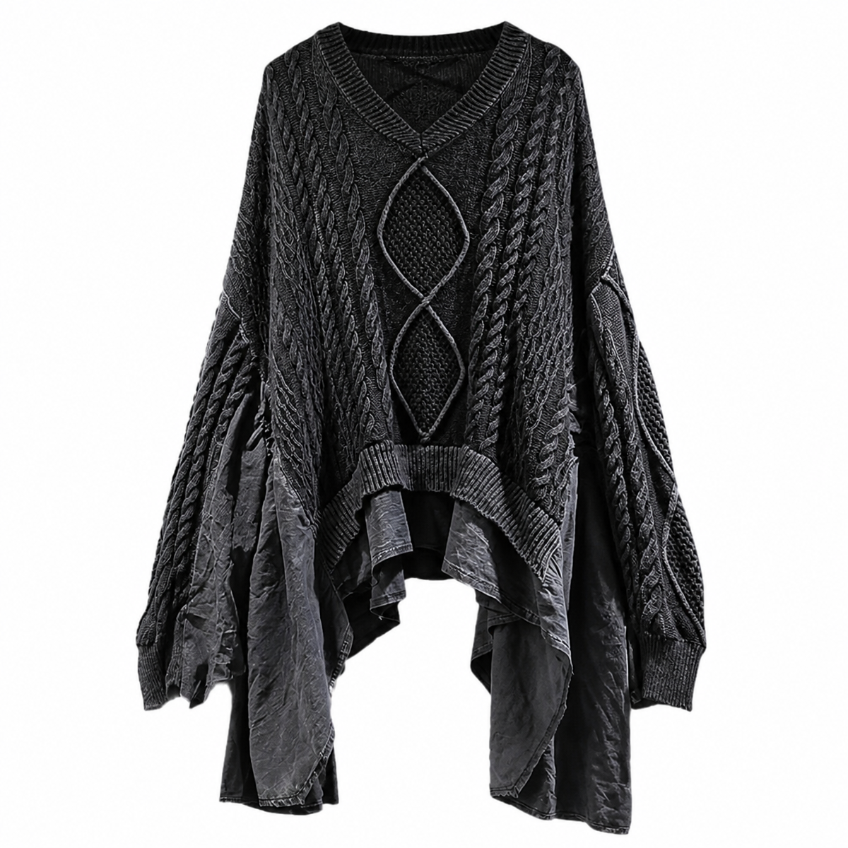 Grunge Cable-Knit Patchwork V-Neck Sweater