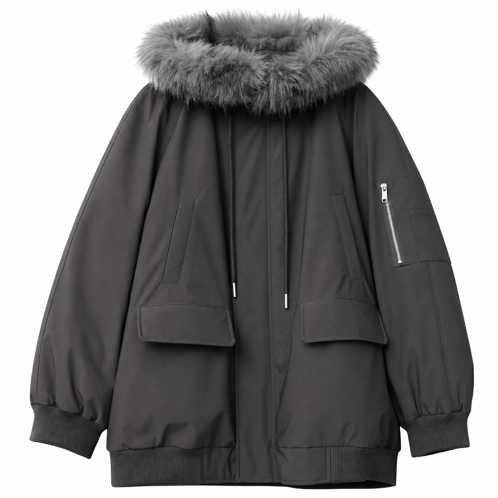 Women's Hooded Parka Jacket with Zip Closure and Utility Pockets