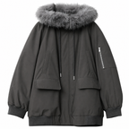 Women's Hooded Parka Jacket with Zip Closure and Utility Pockets