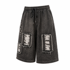 Men's Ripped Denim Shorts – Loose Knee-Length Black Shorts