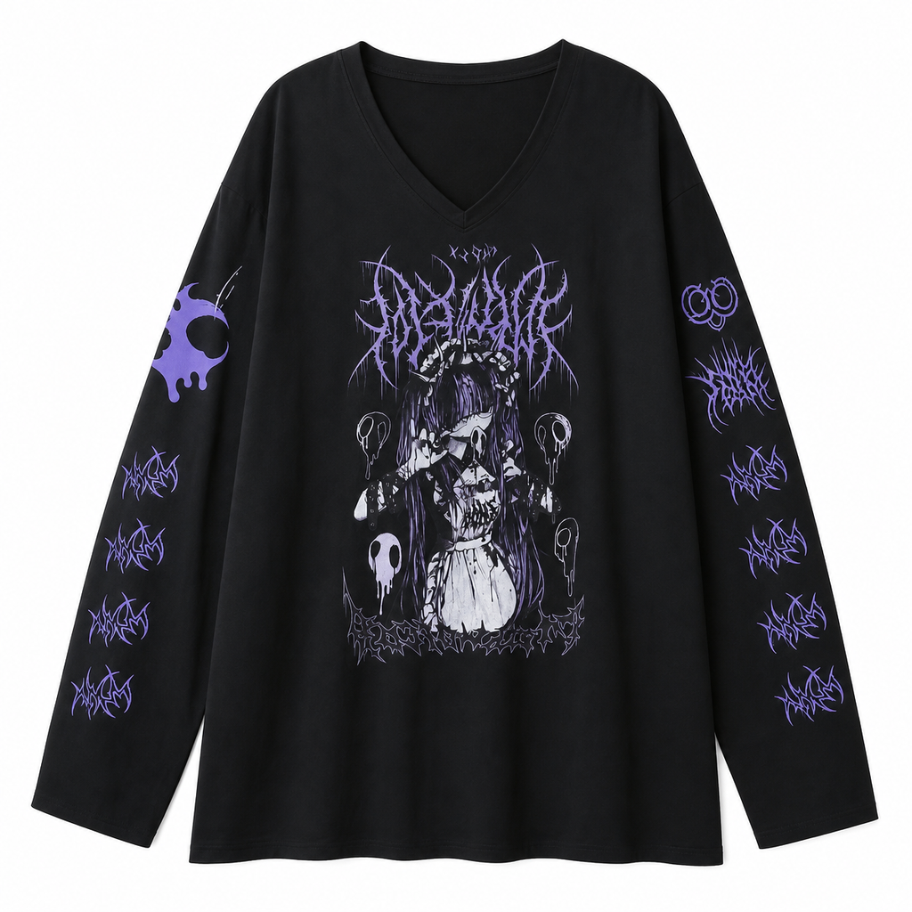 Women's Black Graphic Long-Sleeve T-Shirt