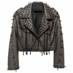 Grunge Spiked PU Leather Jacket in Gray