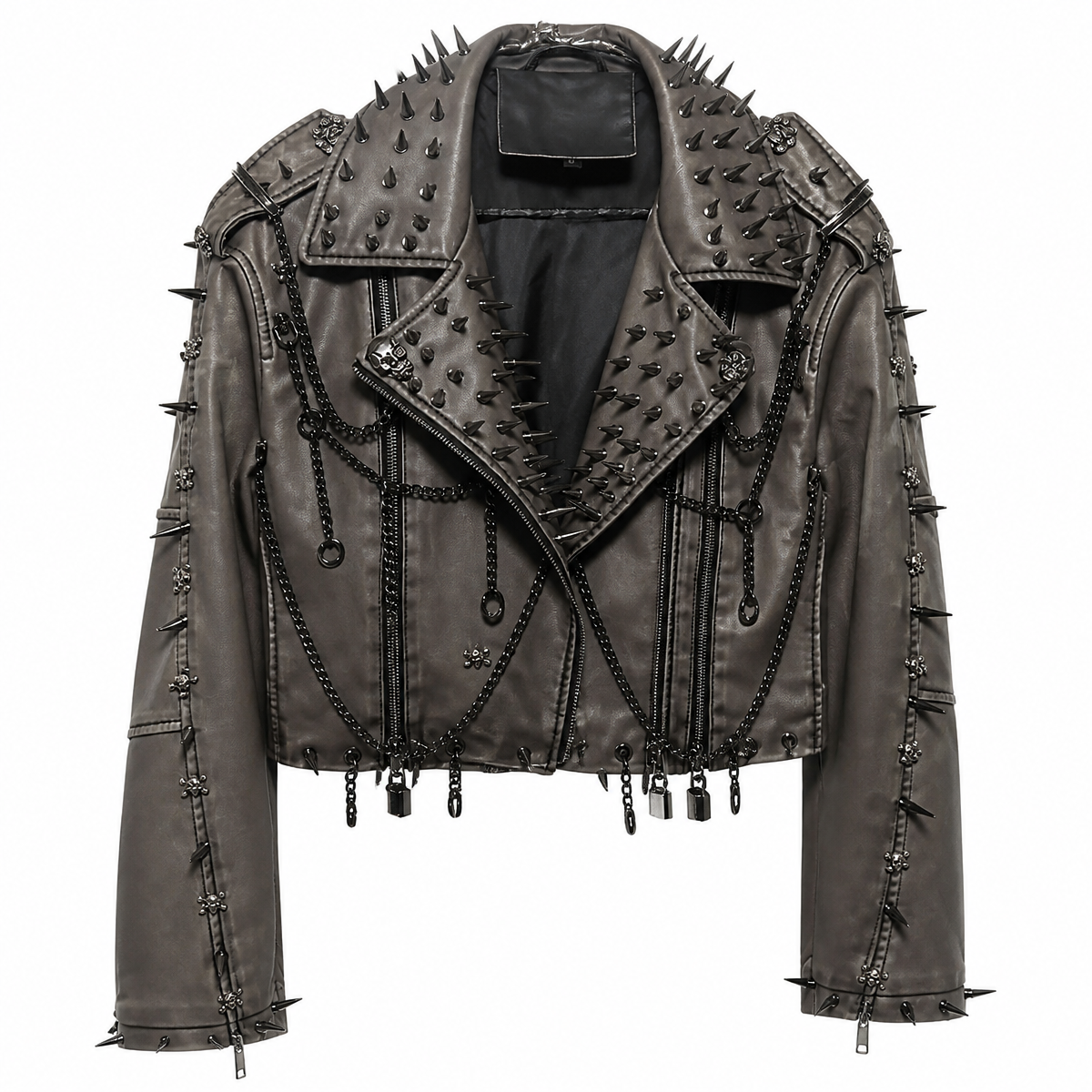 Grunge Spiked PU Leather Jacket in Gray