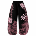 Grunge Japanese Floral Wide-Leg Pants