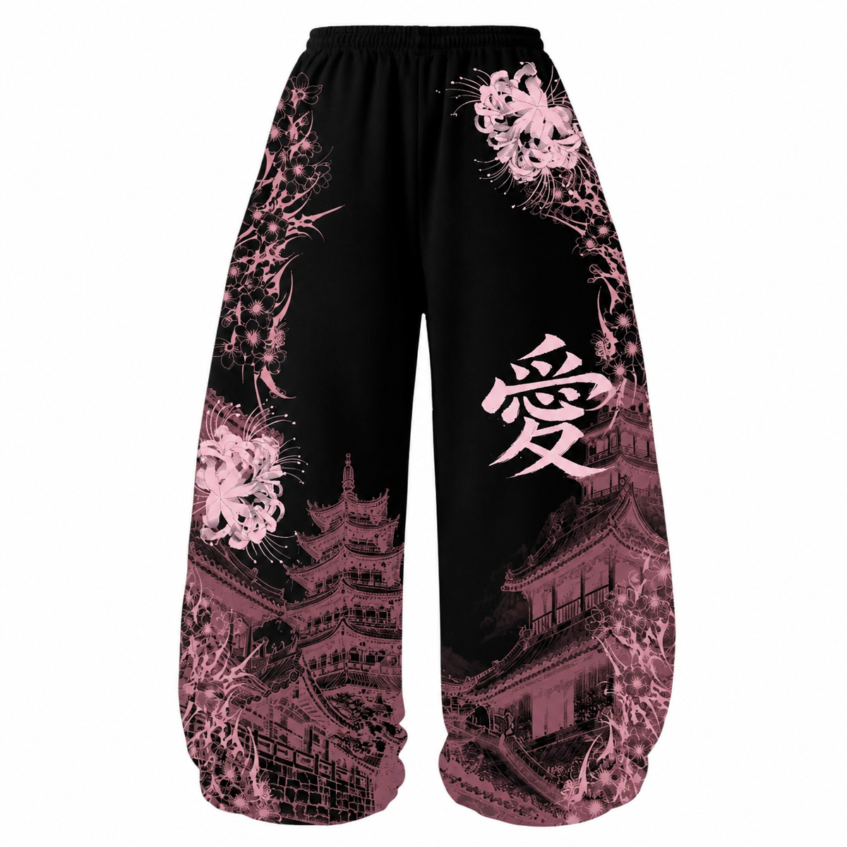 Grunge Japanese Floral Wide-Leg Pants