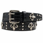 Grunge Fleur-de-Lis Rivet Crocodile-Pattern Belt