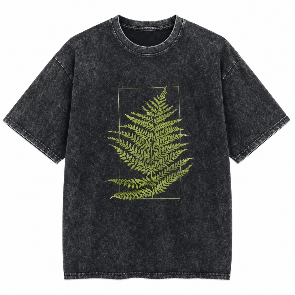 Washed Botanical Print T-Shirt – Short Sleeve Crew Neck