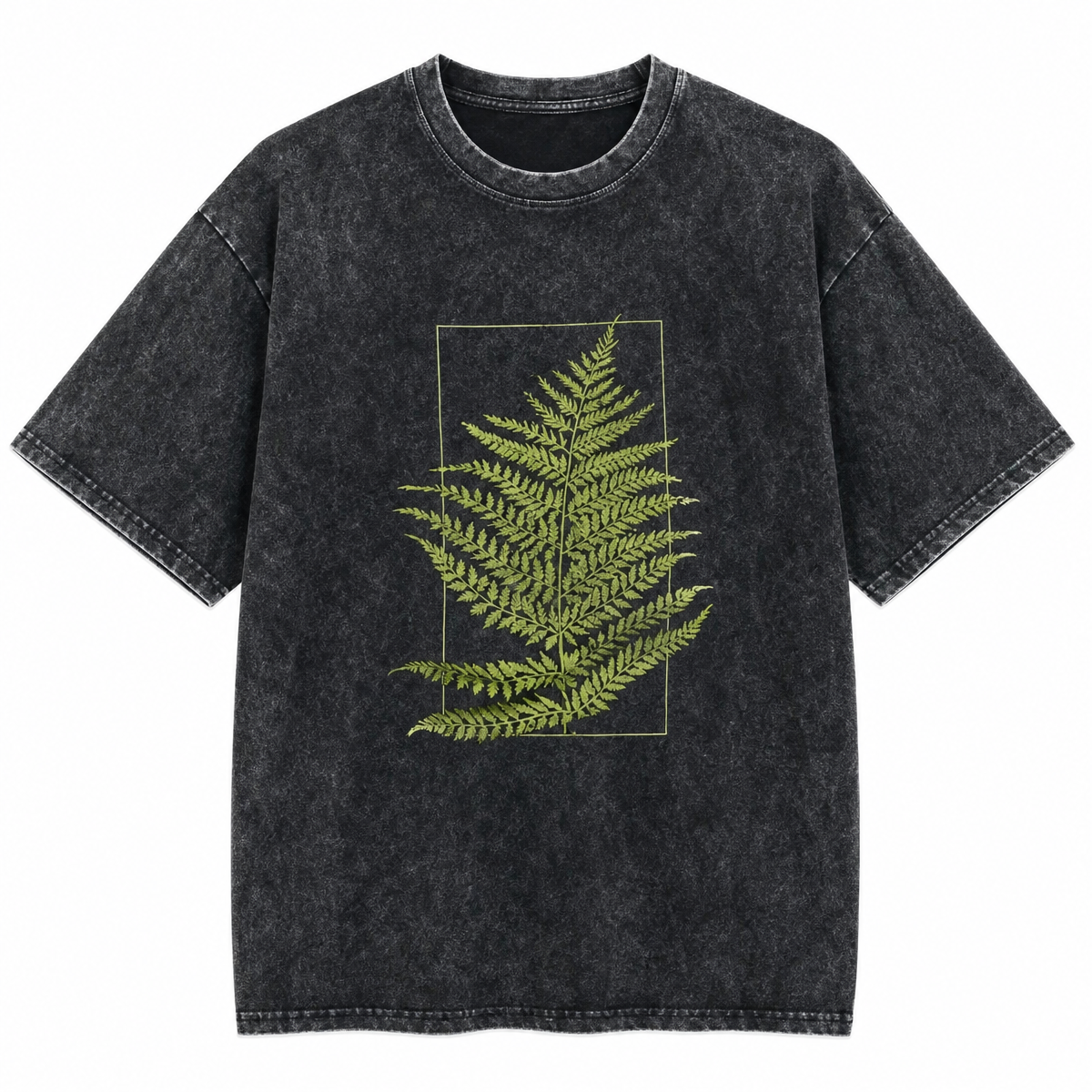 Washed Botanical Print T-Shirt – Short Sleeve Crew Neck
