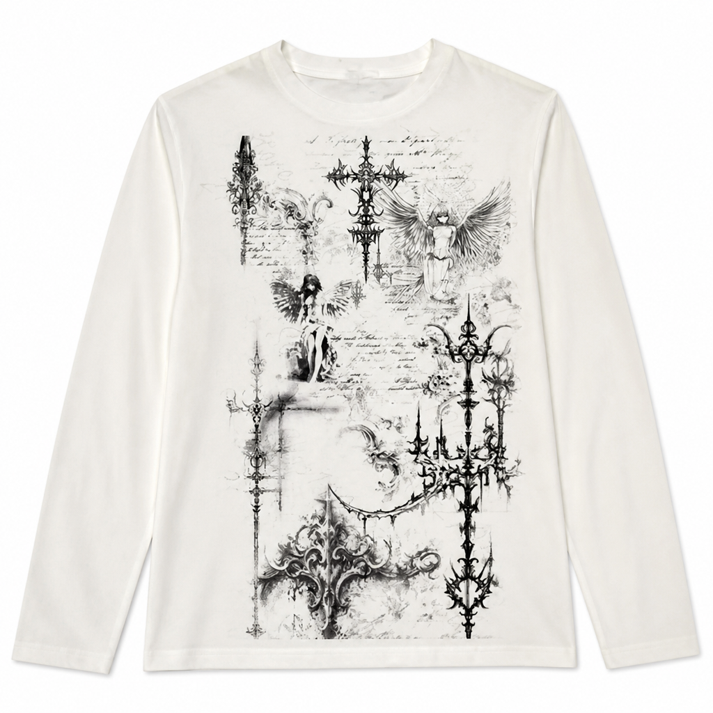 Grunge Gothic Graphic Long-Sleeve T-Shirt