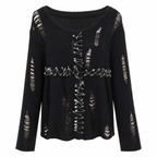Grunge Distressed Knit Safety-Pin Sweater Top