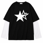 Grunge Star Graphic Layered-Sleeve T-Shirt