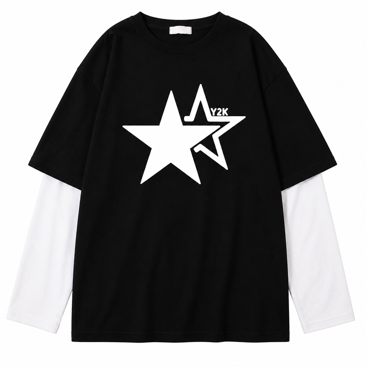 Grunge Star Graphic Layered-Sleeve T-Shirt