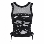 Grunge Black Distressed Mesh Sleeveless Corset Top
