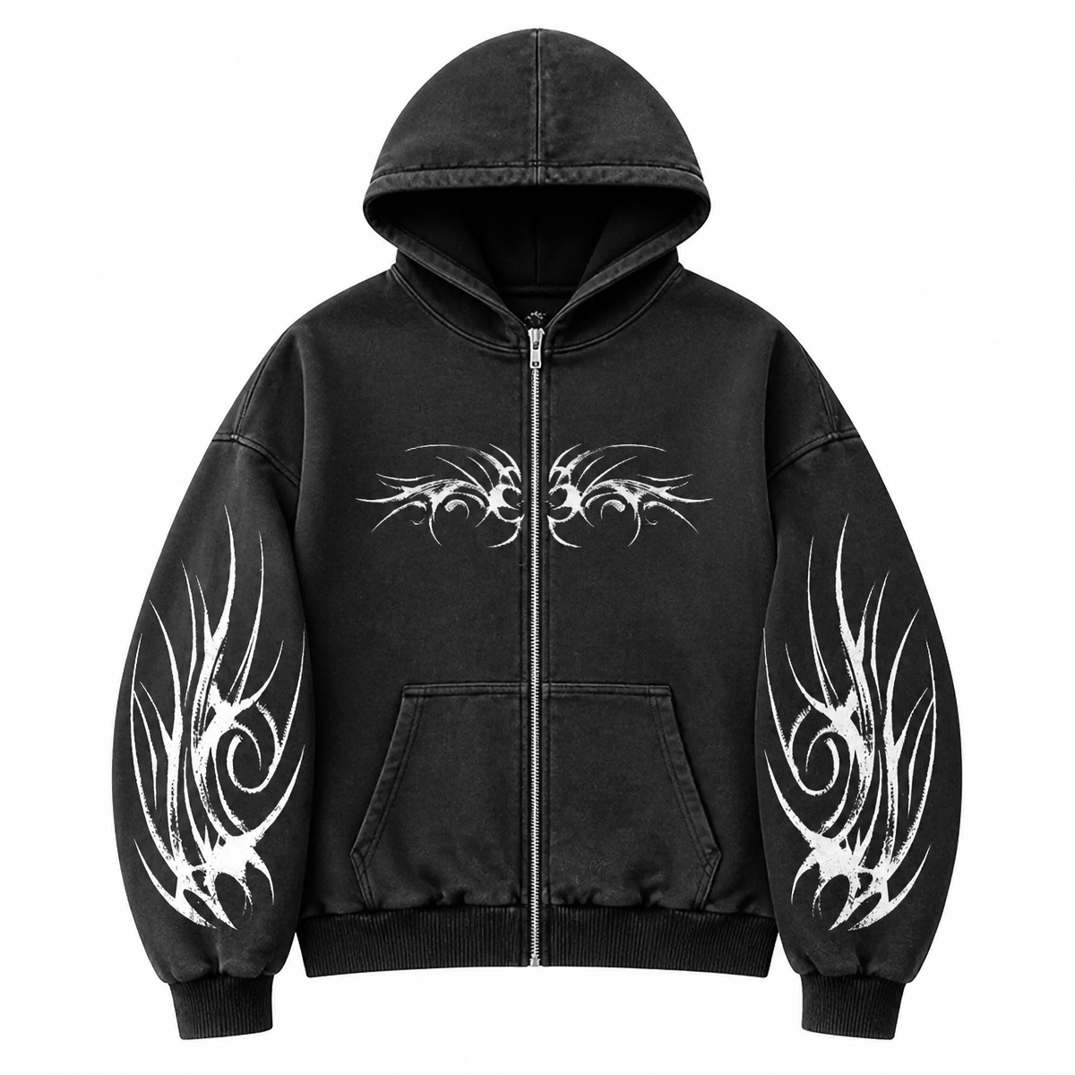Grunge Geometric Print Zip-Up Hoodie