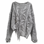 Grunge Distressed Cable-Knit Pullover Sweater
