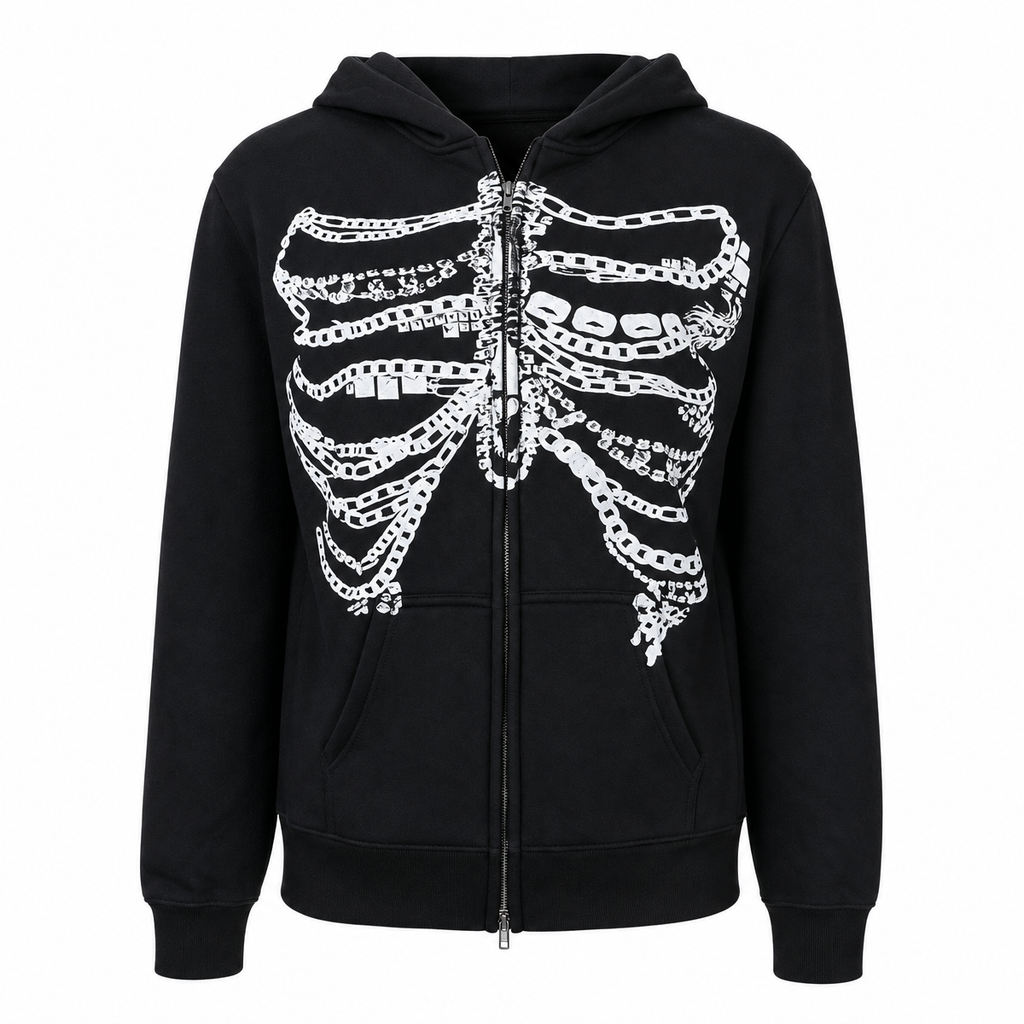 Black Graphic Zip-Up Hoodie