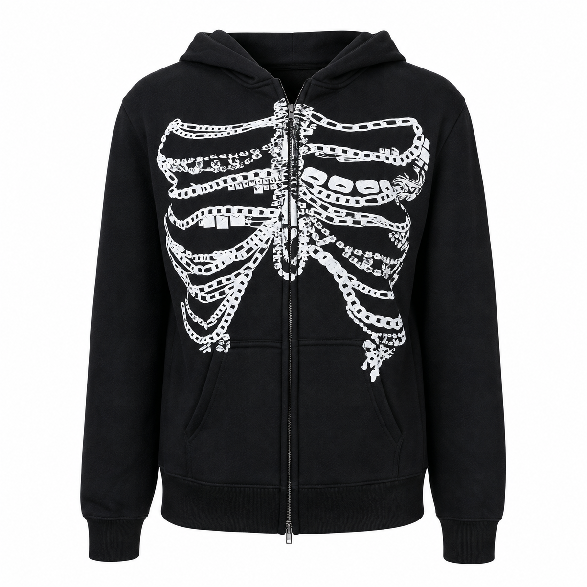 Black Graphic Zip-Up Hoodie