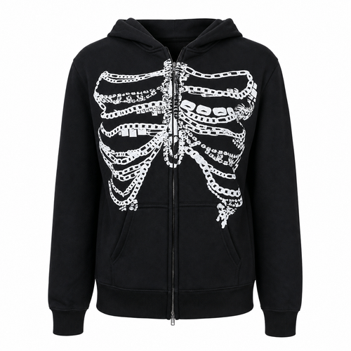 Black Graphic Zip-Up Hoodie