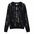 Grunge Distressed Open-Knit Crew-Neck Sweater