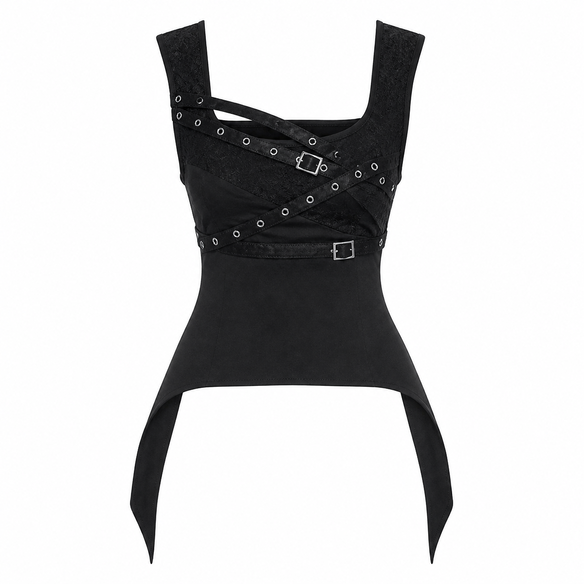 Grunge Black Lace Mesh Sleeveless Corset Top