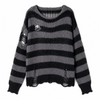 Grunge Striped Distressed Knit Pullover Sweater