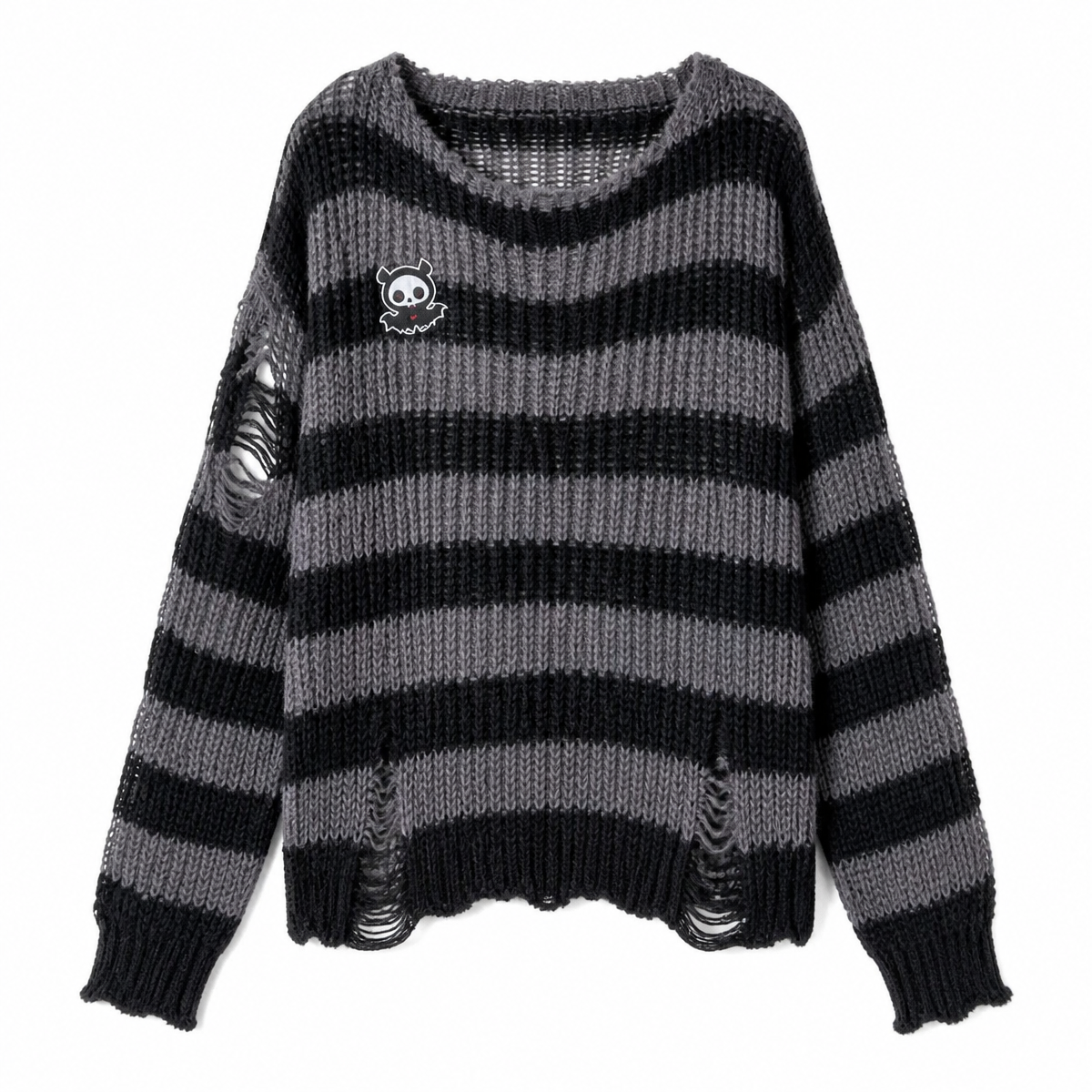 Grunge Striped Distressed Knit Pullover Sweater