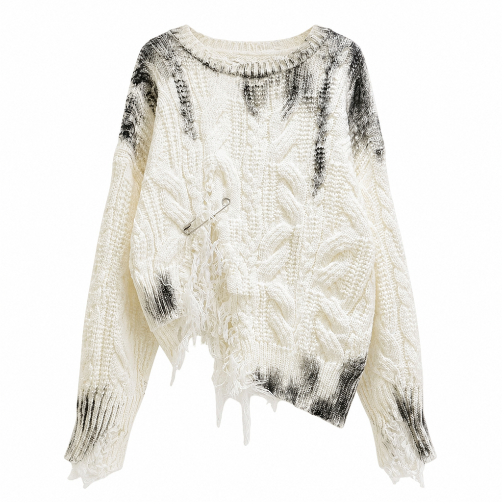 Grunge Distressed Knit Pullover Sweater
