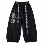 Grunge Black Graphic Wide-Leg Sweatpants