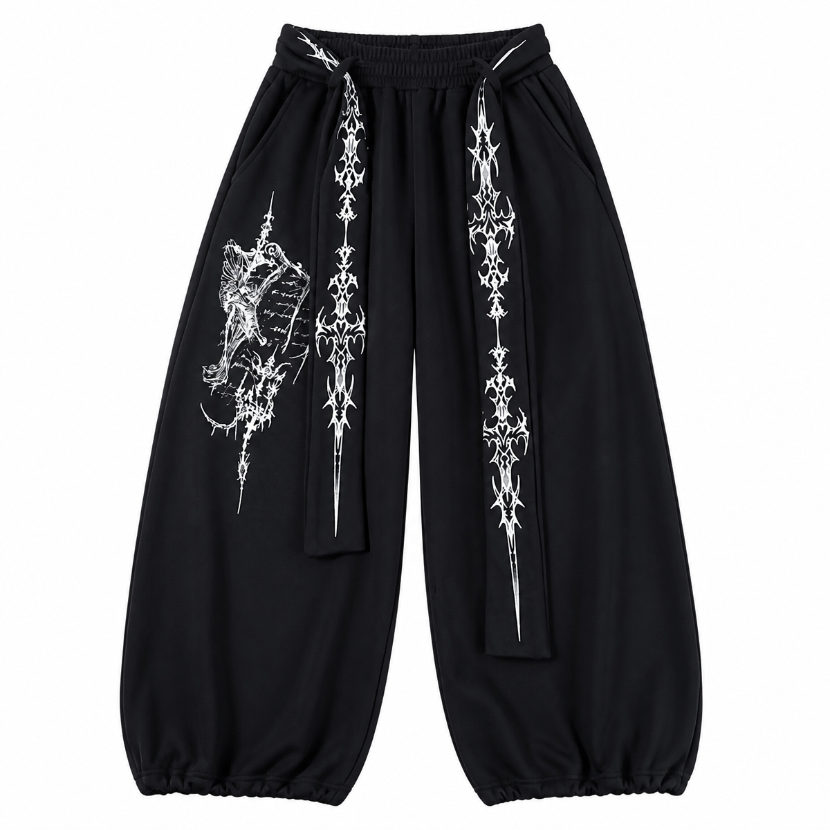 Grunge Black Graphic Wide-Leg Sweatpants