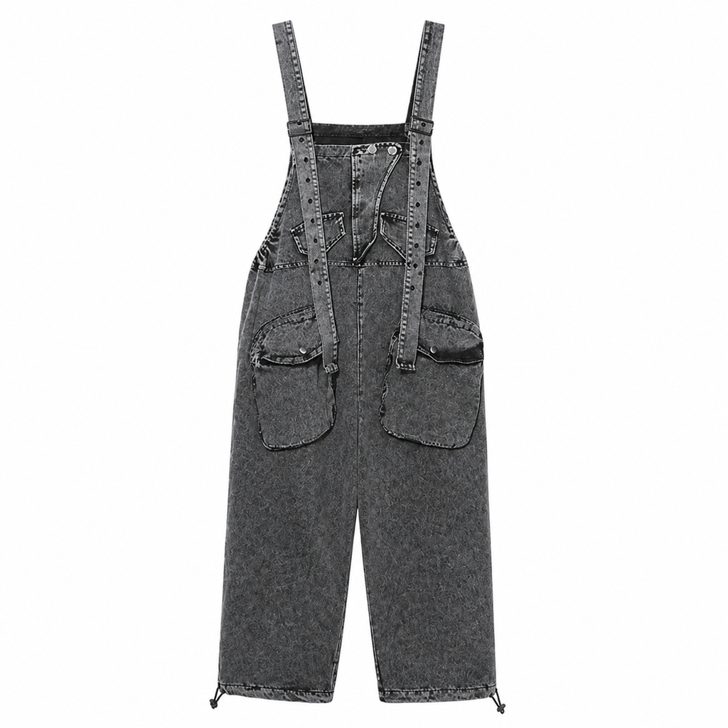 Grunge Denim Cargo Bib Overalls