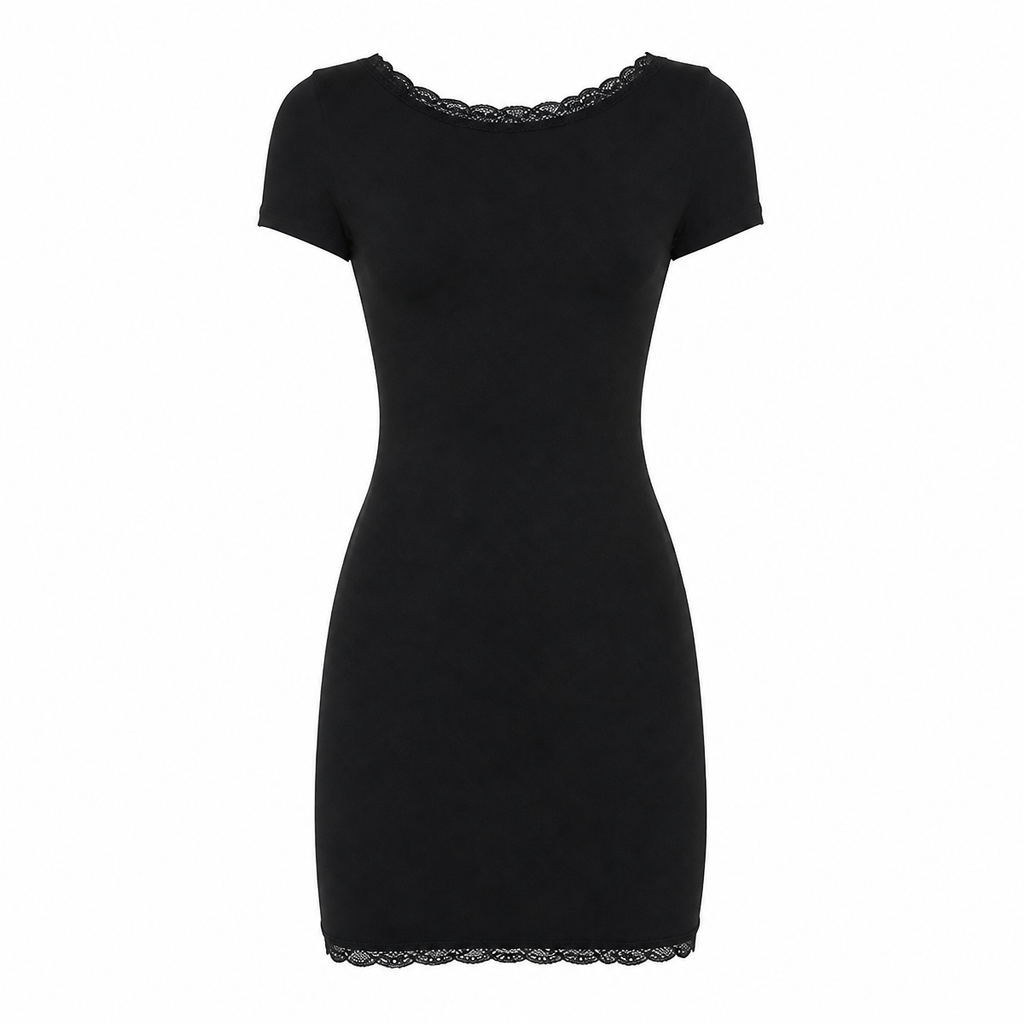 Grunge Black Lace-Trim Mini Dress