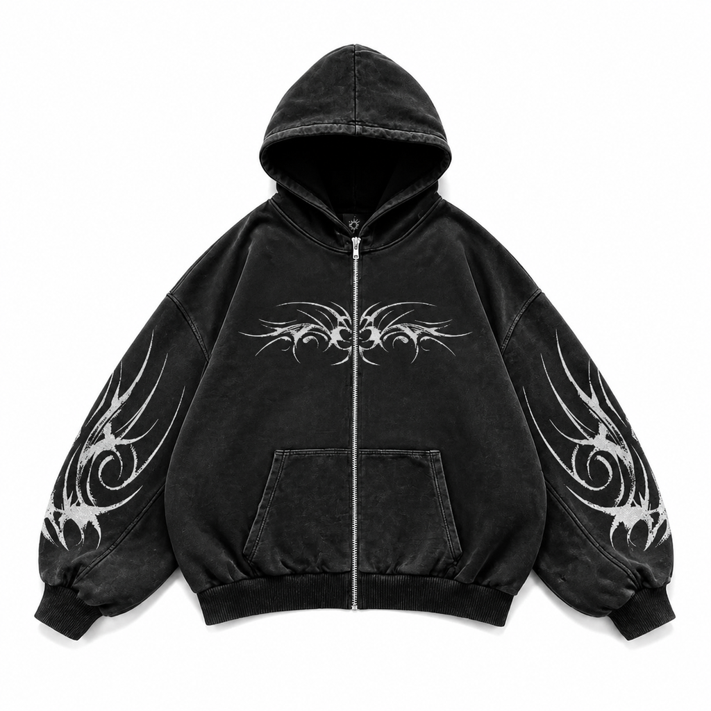 Grunge Geometric Print Zip Hoodie