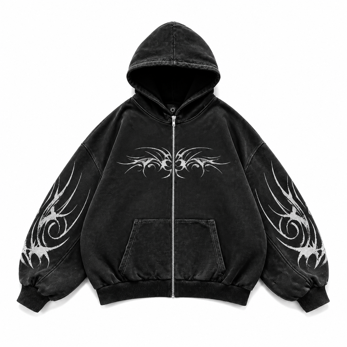 Grunge Geometric Print Zip Hoodie
