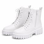 Women's PU Ankle Boots with Lugged Sole – Lace-Up