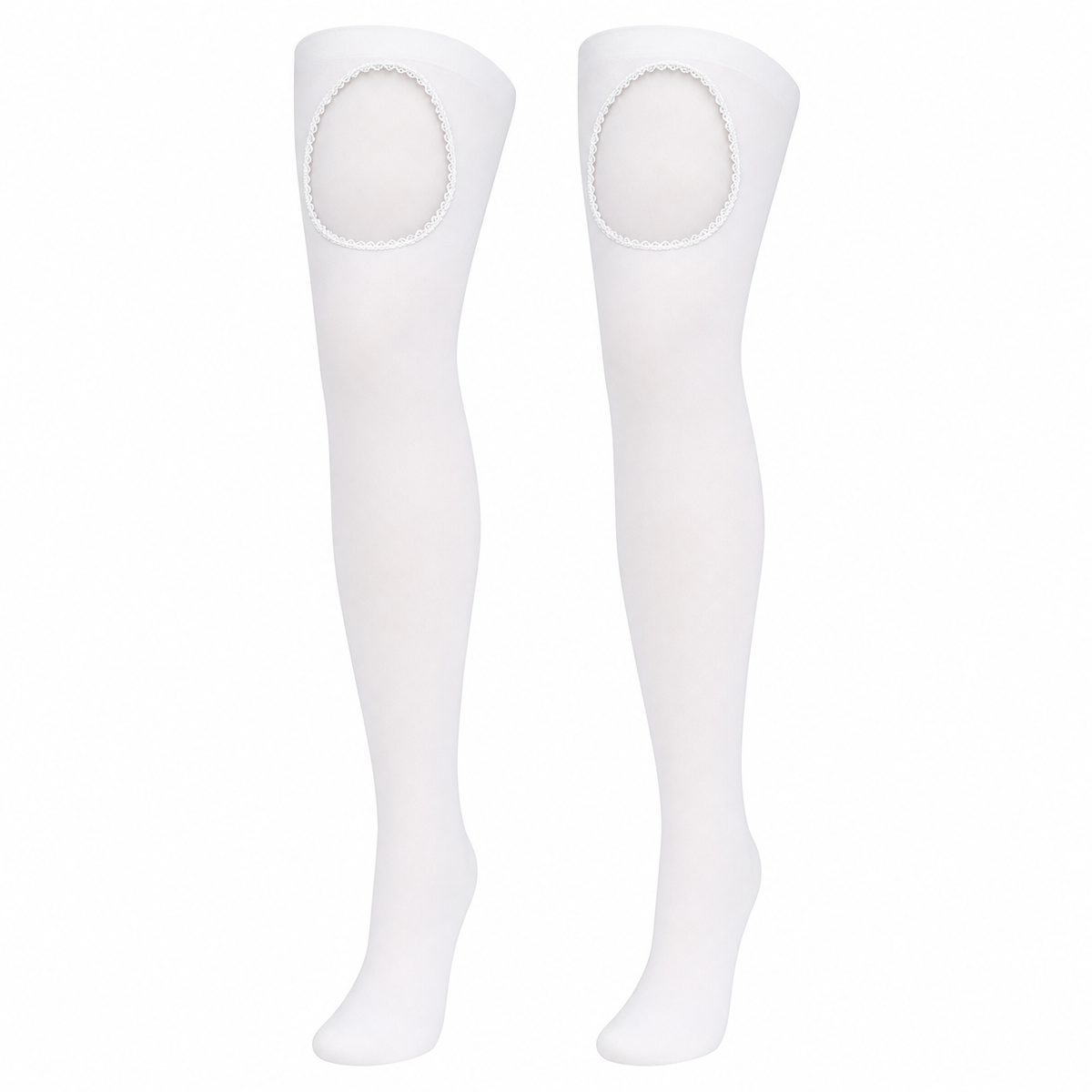 Lace-Trim Thigh-High Suspender Stockings – One Size