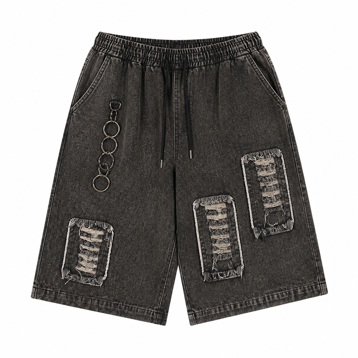 Grunge Ripped Denim Shorts – Loose Knee-Length Utility Shorts