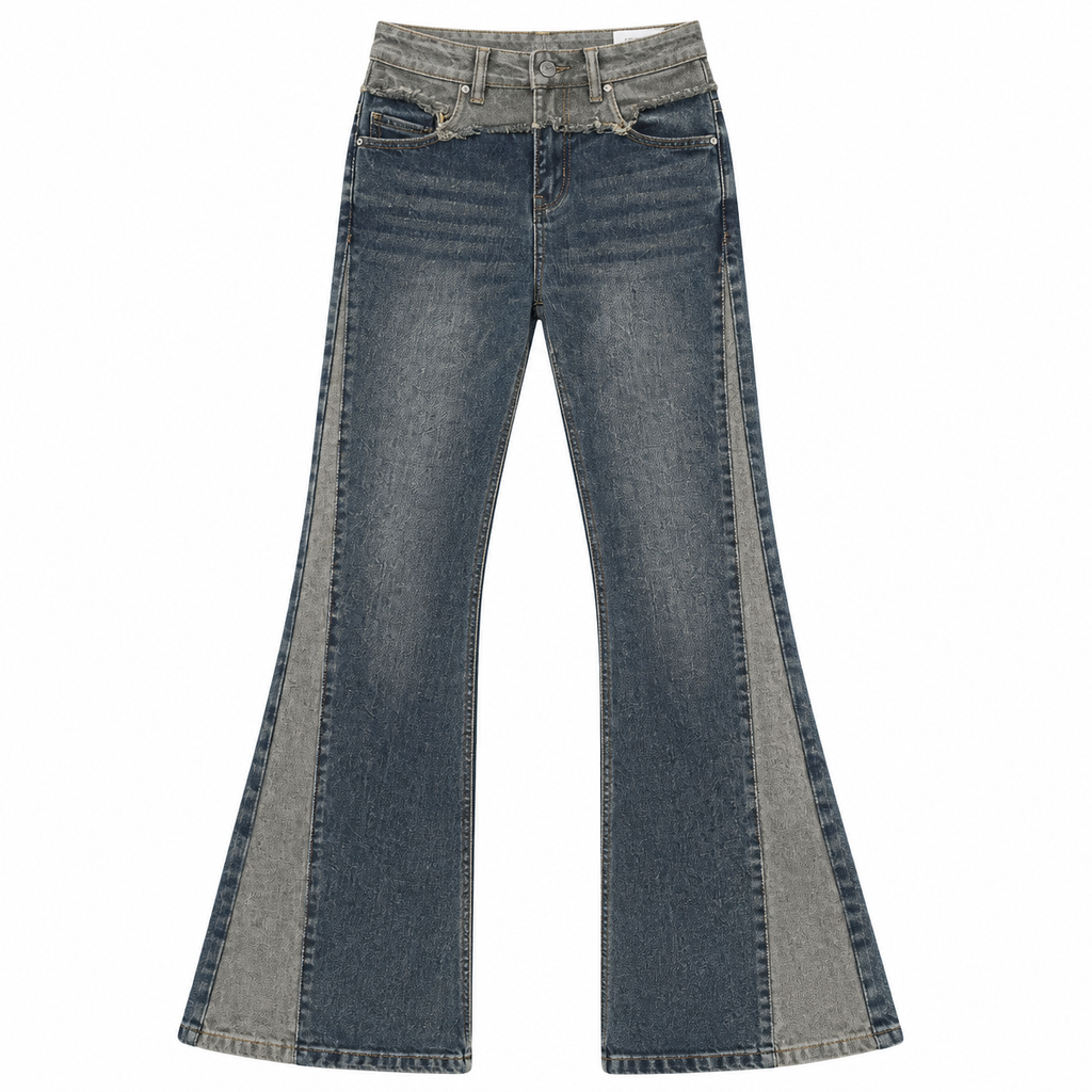 Grunge Blue Patchwork Bootcut Jeans