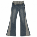 Grunge Blue Patchwork Bootcut Jeans