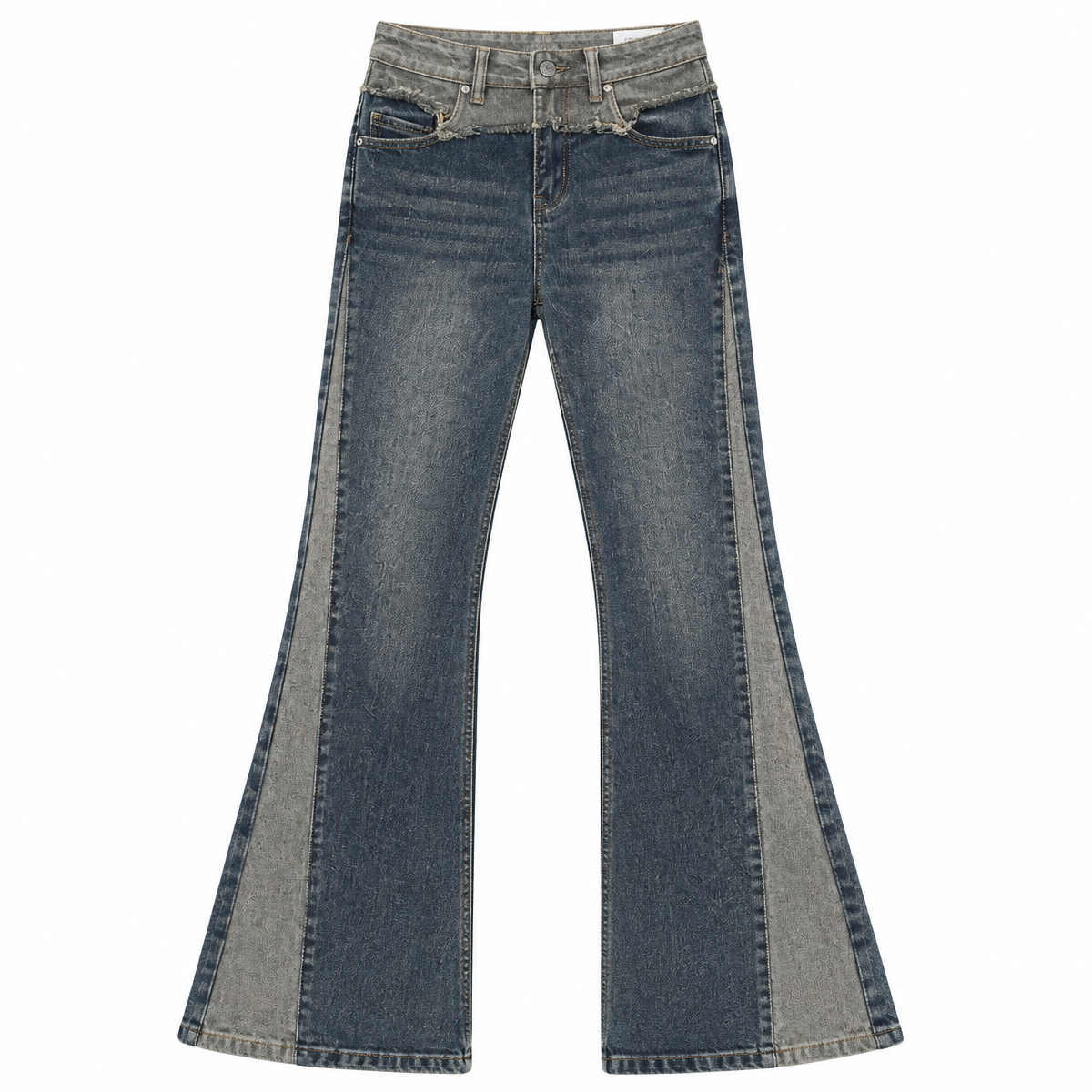 Grunge Blue Patchwork Bootcut Jeans
