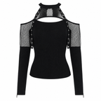 Women's Black Gothic Fishnet Cutout Long-Sleeve Top