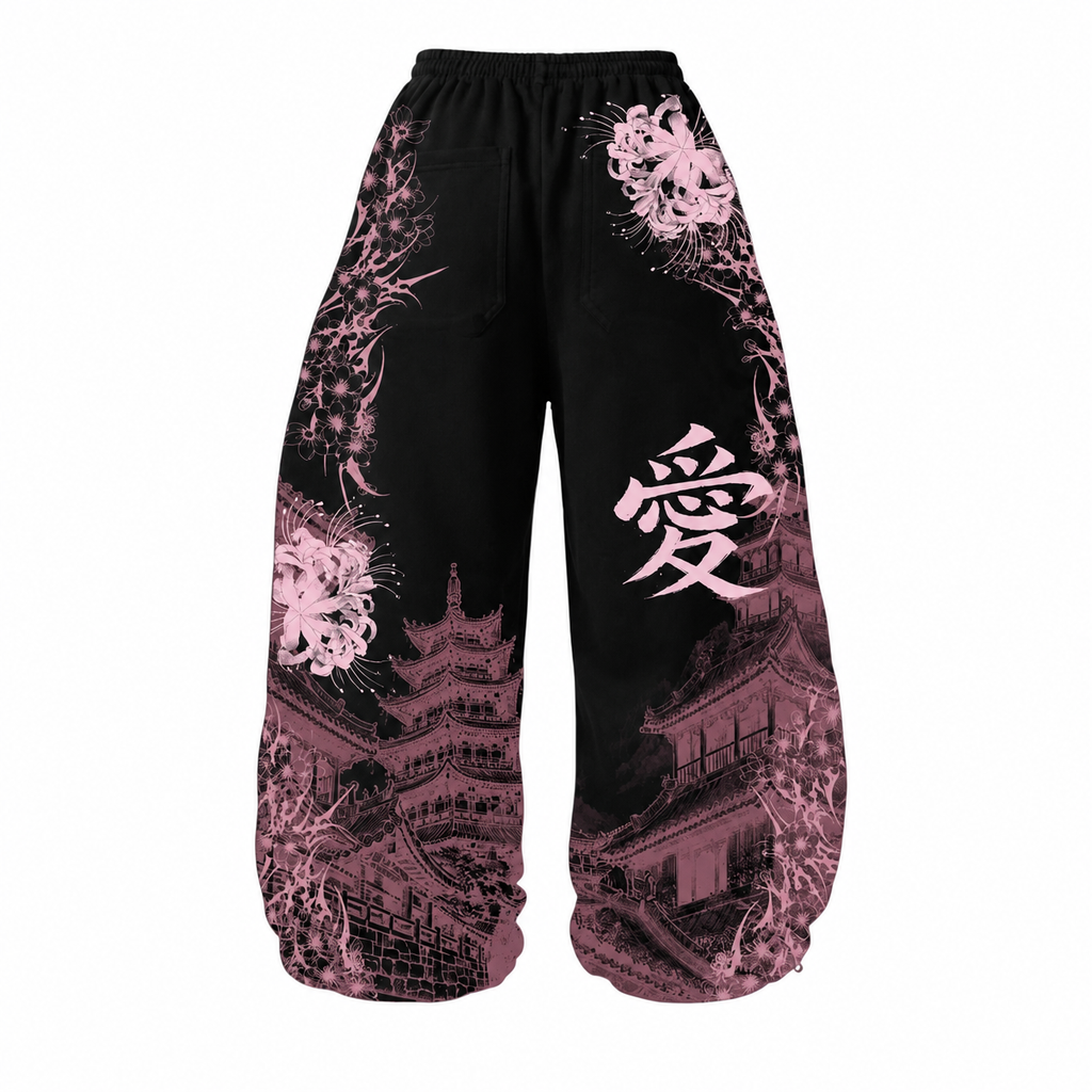 Equinox Flower Japanese Leisure Pants Manga Printing Men Women Slacks Trousers Y2K Gothic Wide Pants