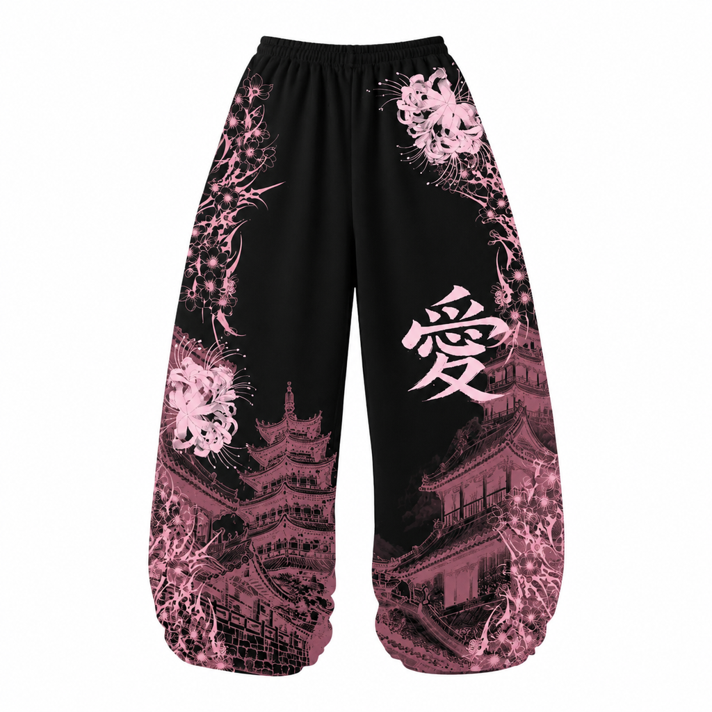 Grunge Graphic Wide-Leg Pants