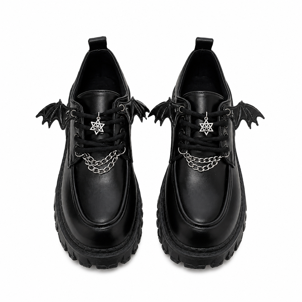 Grunge Black Bat-Wing Chain Platform Shoes