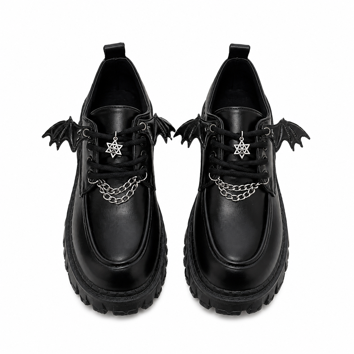 Grunge Black Bat-Wing Chain Platform Shoes