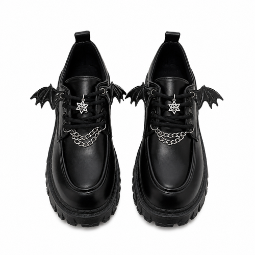 Grunge Black Bat-Wing Chain Platform Shoes