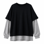 Grunge Black Oversized Two-Piece Long-Sleeve Top Set