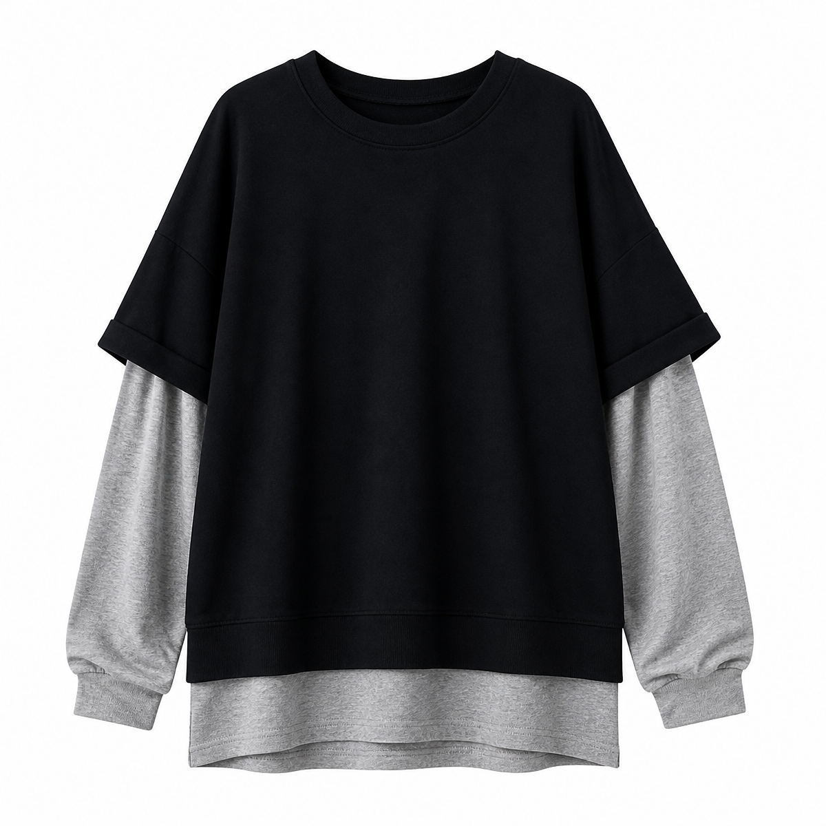 Grunge Black Oversized Two-Piece Long-Sleeve Top Set