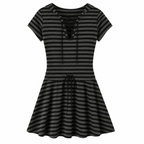 Grunge Black and Gray Striped Short-Sleeve Dress