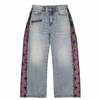 Grunge Patchwork Wide-Leg Zip-Off Panel Jeans